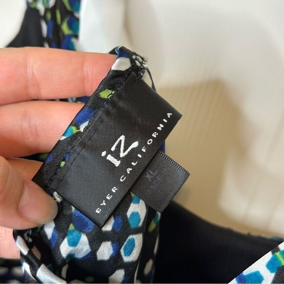 Y2K IZ Byer California Black Blue Multicolor Polka Dot Milkmaid Blouse Mermaid - Picture 6 of 8